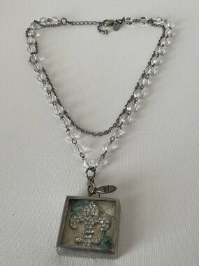 Jewel Kade Silver-Tone Crystal Fleur-de-Lis Motif  Locket with Clear Beads
